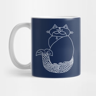 Kevin MerCat the Cat Mermaid White Line Drawing Mug